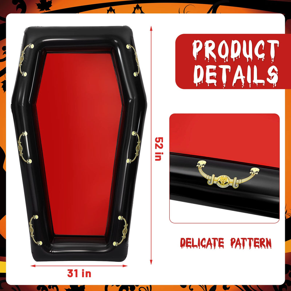 Aoriher Halloween coffin cooler with black and gold design enhances decor.