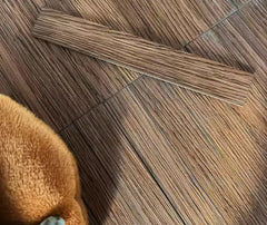 Aorvoras walnut veneer flooring in PVC material for durability.
