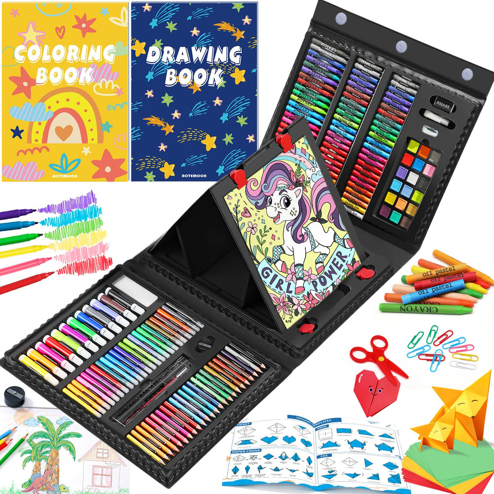 AOTEMOON all-in-one art kit with easel — perfect for starting artists to sketch and paint.