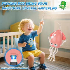 AOTIBO octopus toy packaging includes USB-C charger and fishing rod