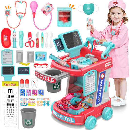 Aowjoy Doctor Kit Rolling Cart for organized pretend play and easy transport.