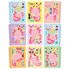 Aowplc Axolotl Make-a-Face sticker sheet front with eight designs for quick party favors