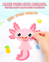 Aowplc Axolotl Make-a-Face sheets laid out for travel-friendly on-the-go fun