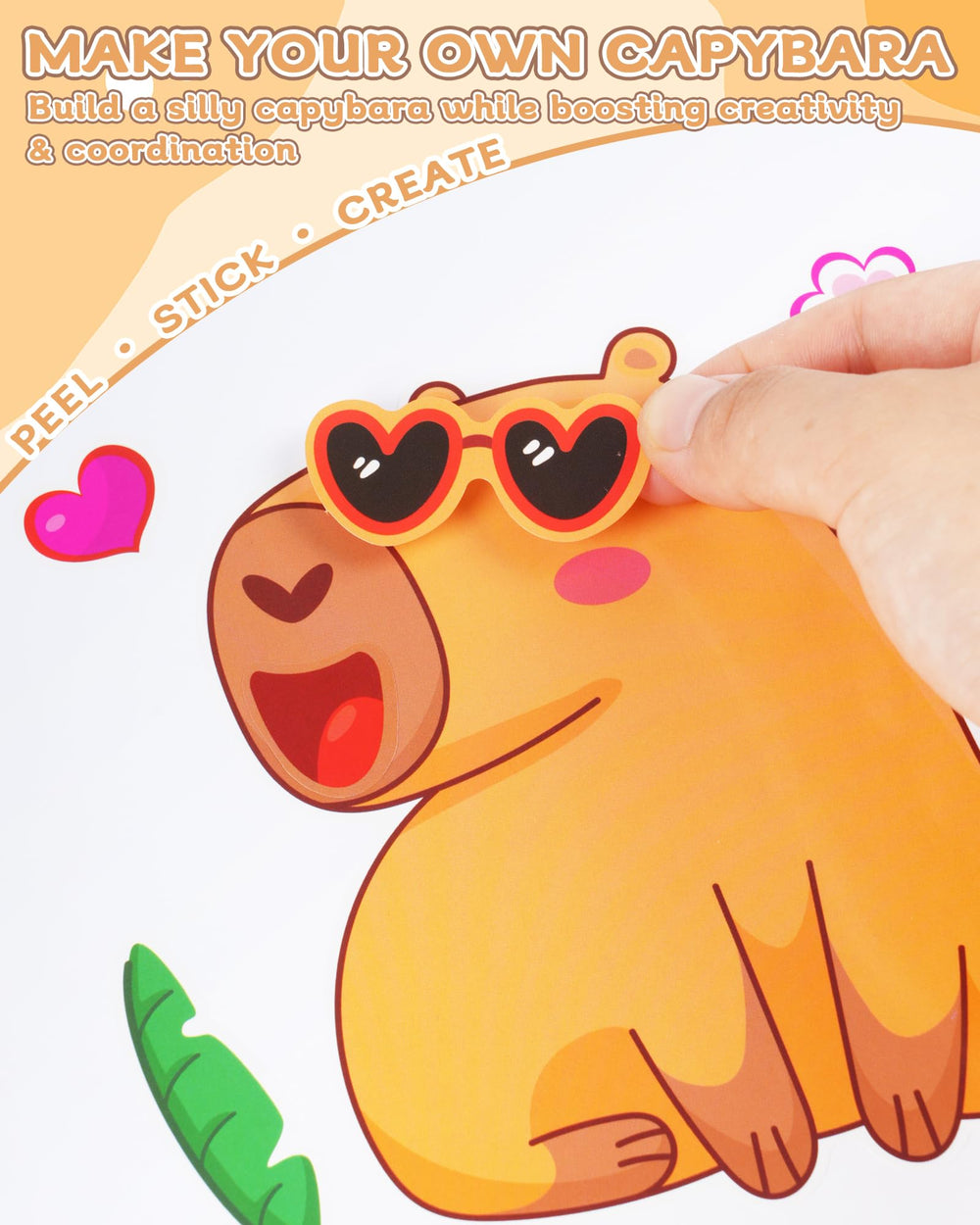 Aowplc Capybara Make-a-Face designs on glossy vinyl sheets.