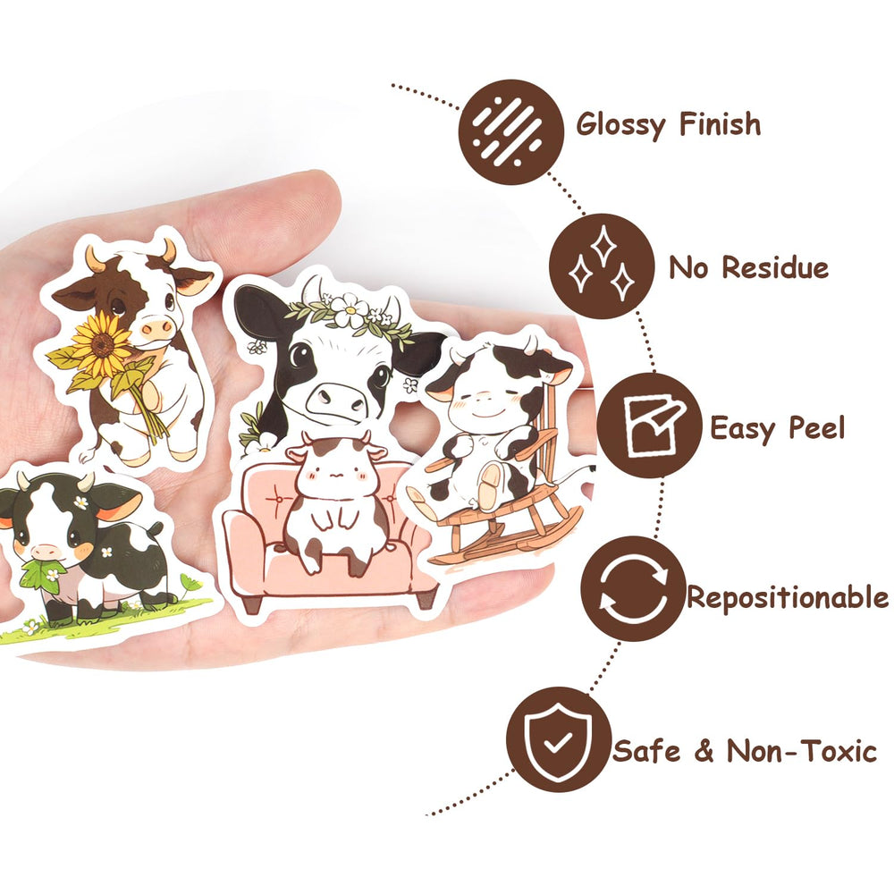Aowplc cow stickers strong-adhesion-removable to smooth surfaces without residue.