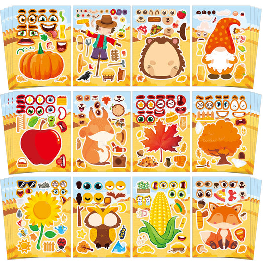Aowplc fall face stickers: 48 sheets for creative autumn faces in classroom activities.