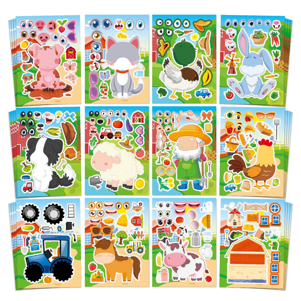 Aowplc farm animal stickers with 12 designs on sheets for easy party favors