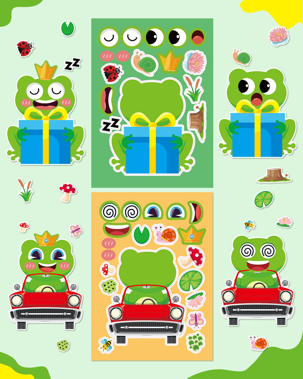 Aowplc frog make-a-face stickers—peel-and-stick activity for independent creativity.