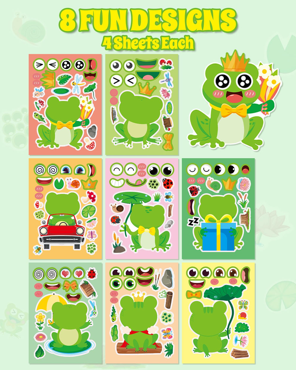 Aowplc frog make-a-face stickers—mess-free craft for classrooms and home.
