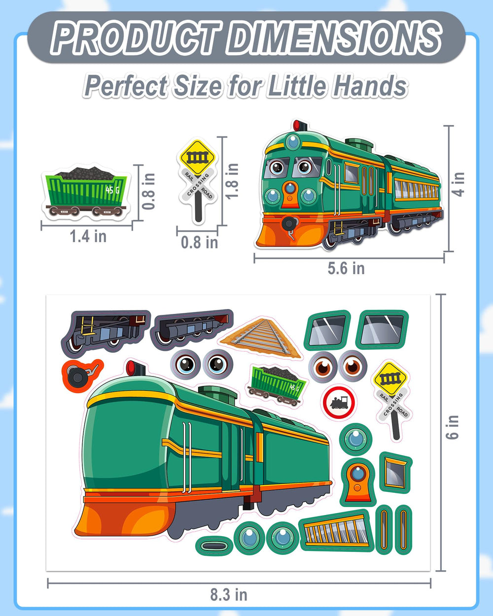 Aowplc Train Stickers glossy vinyl durability shown on surfaces for vibrant, residue-free projects.
