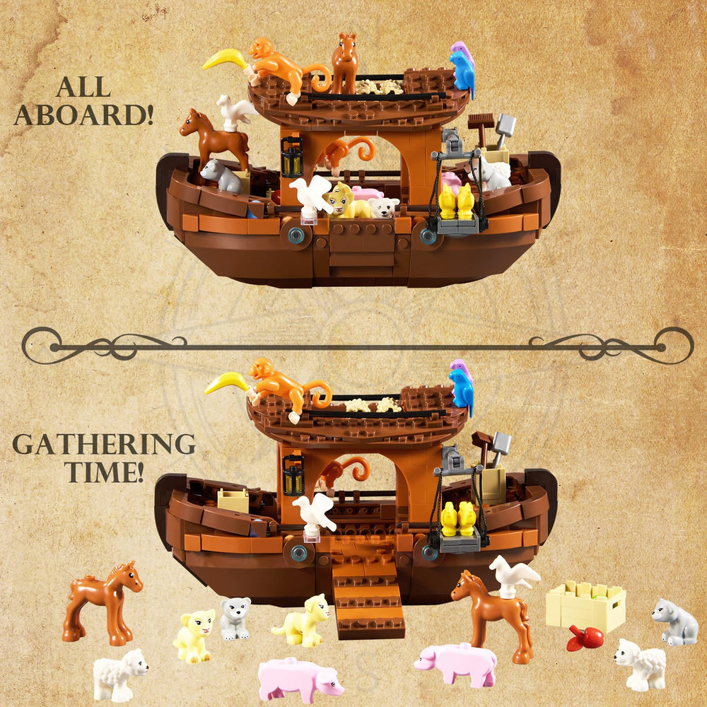 AOXEKBOLO Noah's Ark animal minifigures set enables storytelling with paired characters.