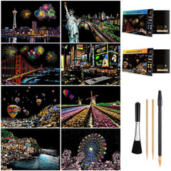 AP ARTSPER scratch art Times Square image promotes calm creativity and detailed landscape drawing.