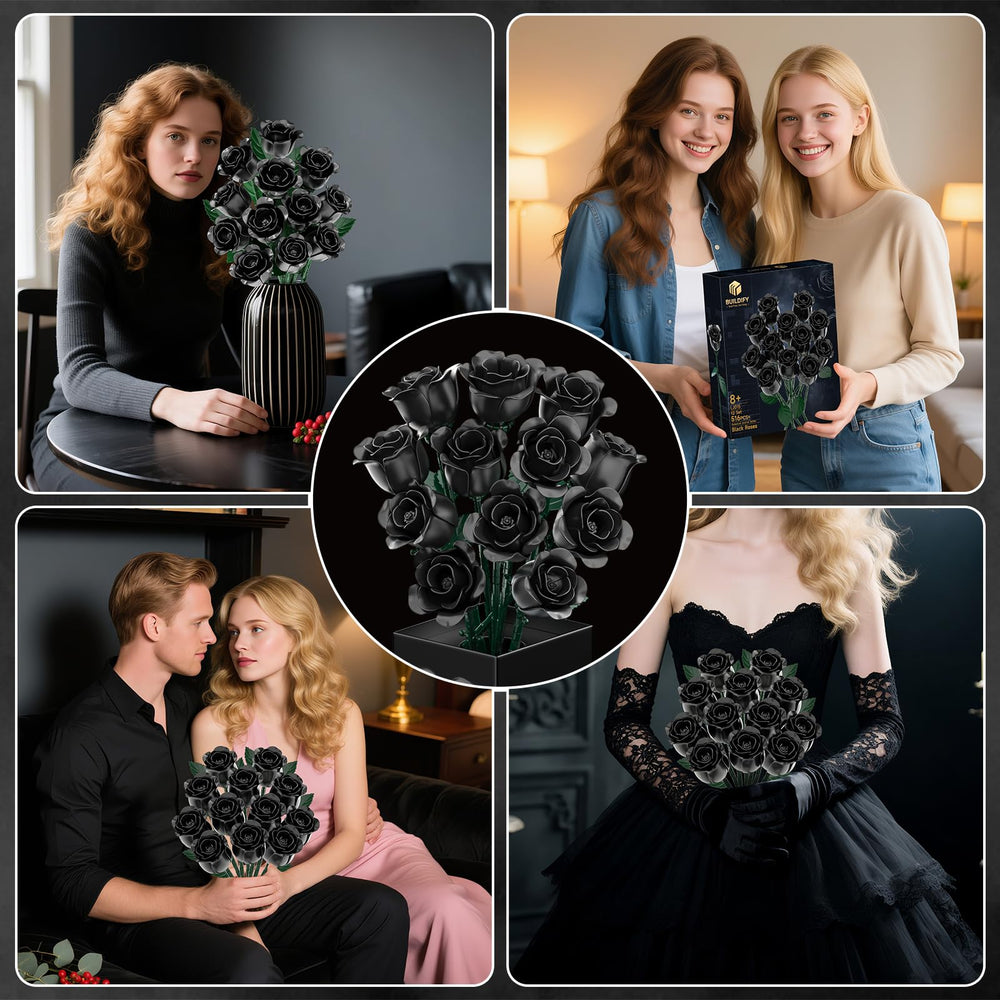 aphaio Black Rose Bouquet blocks instruction manual guiding builders of all levels.