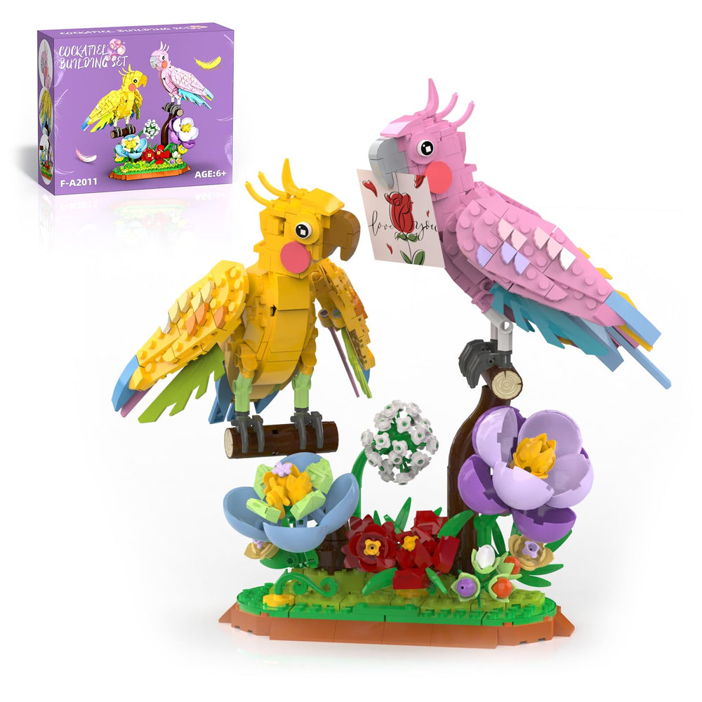 aphaio Love Birds building set with cockatiel pieces for imaginative play and display.