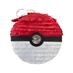 APINATA4U red and white ball pinata ready to hang for poke-themed birthday fun