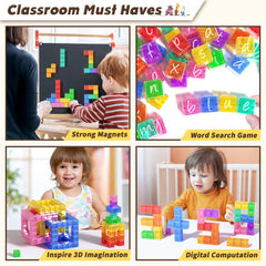 Apluses translucent cubes during construction play for light and color exploration