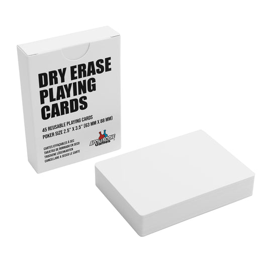 Apostrophe Games dry erase playing cards inside a box for easy storage and use.