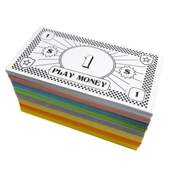 Apostrophe Games Opoly money color-coded denominations for easy value recognition.