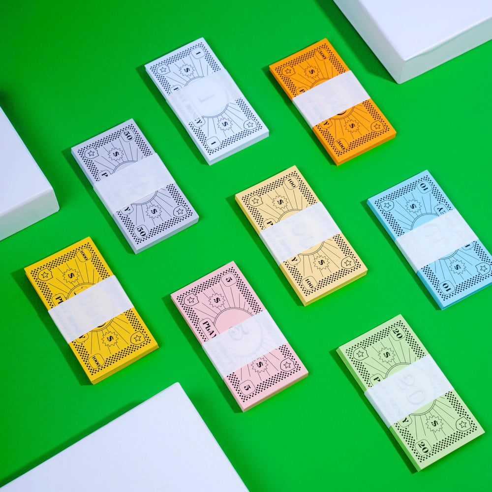 Apostrophe Games Opoly money compact packaging for quick restocking.