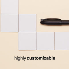 Apostrophe Games square tiles compatible with markers and pens.