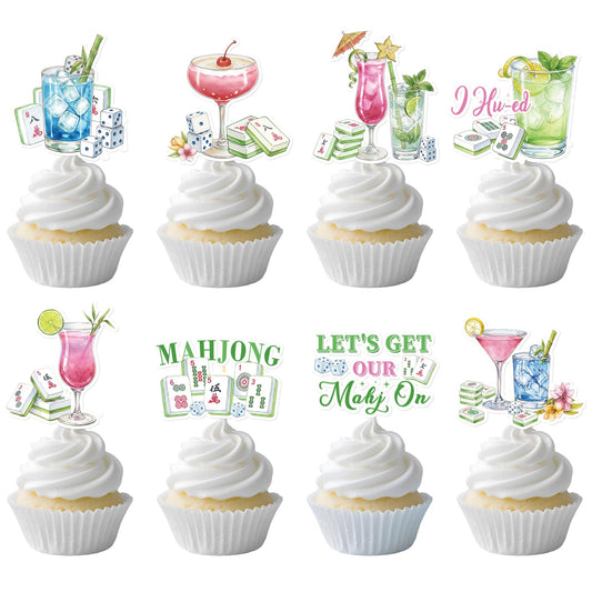 Aposwow mahjong cupcake toppers with tile designs for festive desserts