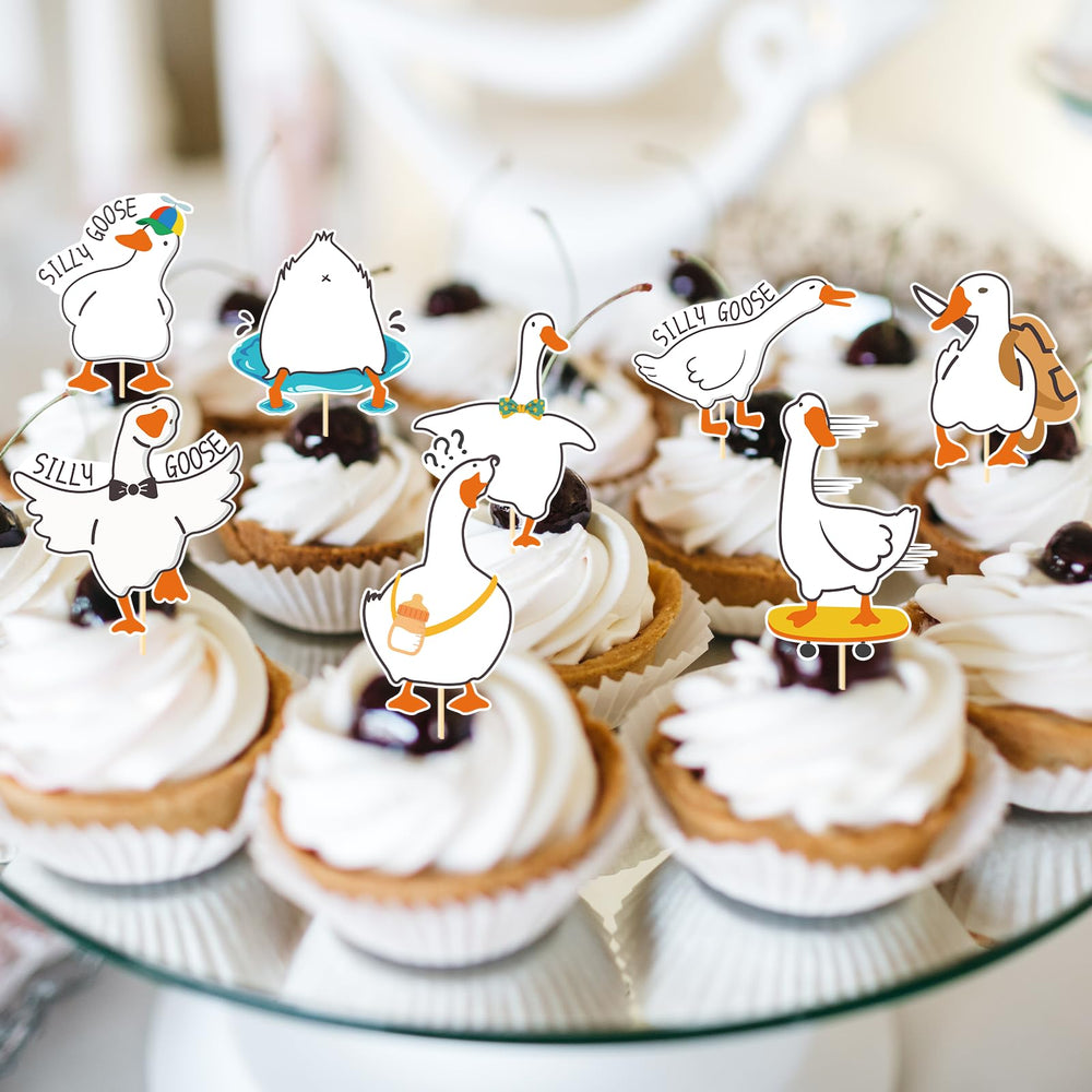 Aposwow goose cupcake topper pattern 4 features sturdy wooden stick supports.