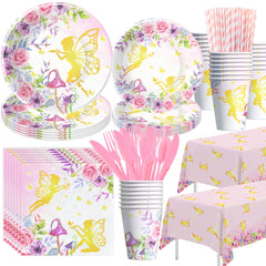 APOWBLS Fairy dinner plate 9-inch with golden motif for birthday celebrations.