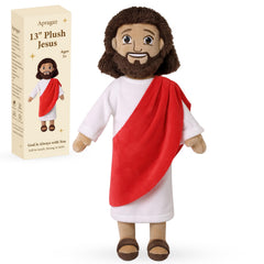 Apragaz Jesus plush doll front view, cuddly prayer time companion for kids.