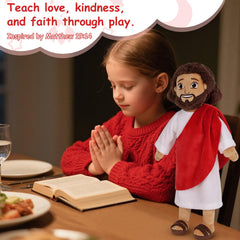Apragaz Jesus plush doll prayer time, fosters calm moments for family devotions.