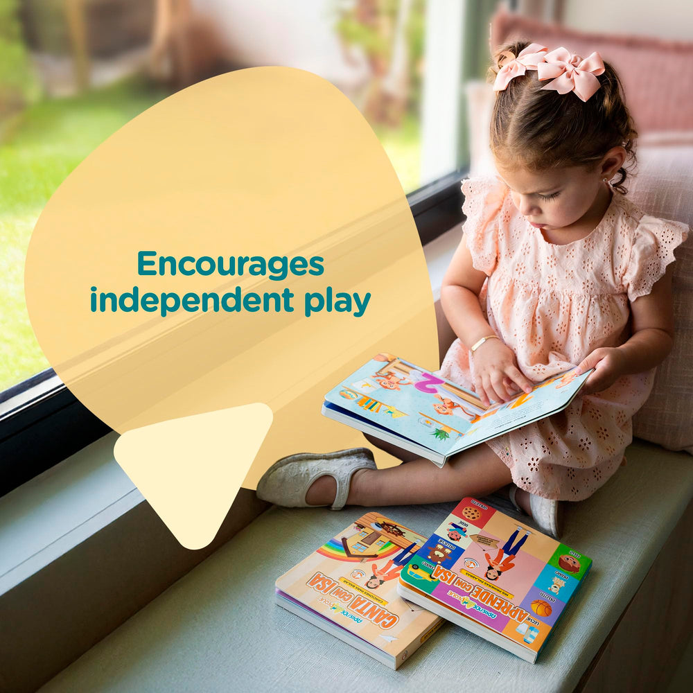 Aprende Peque Isa bright illustrations boost engagement during learning moments.
