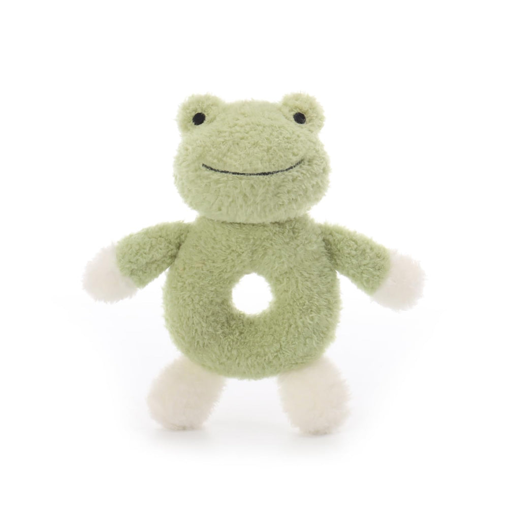 Apricot Lamb baby frog soft rattle 6 inch for newborns, gentle grip