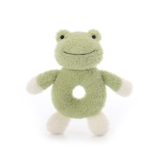 Apricot Lamb baby frog soft rattle 6 inch for newborns, gentle grip