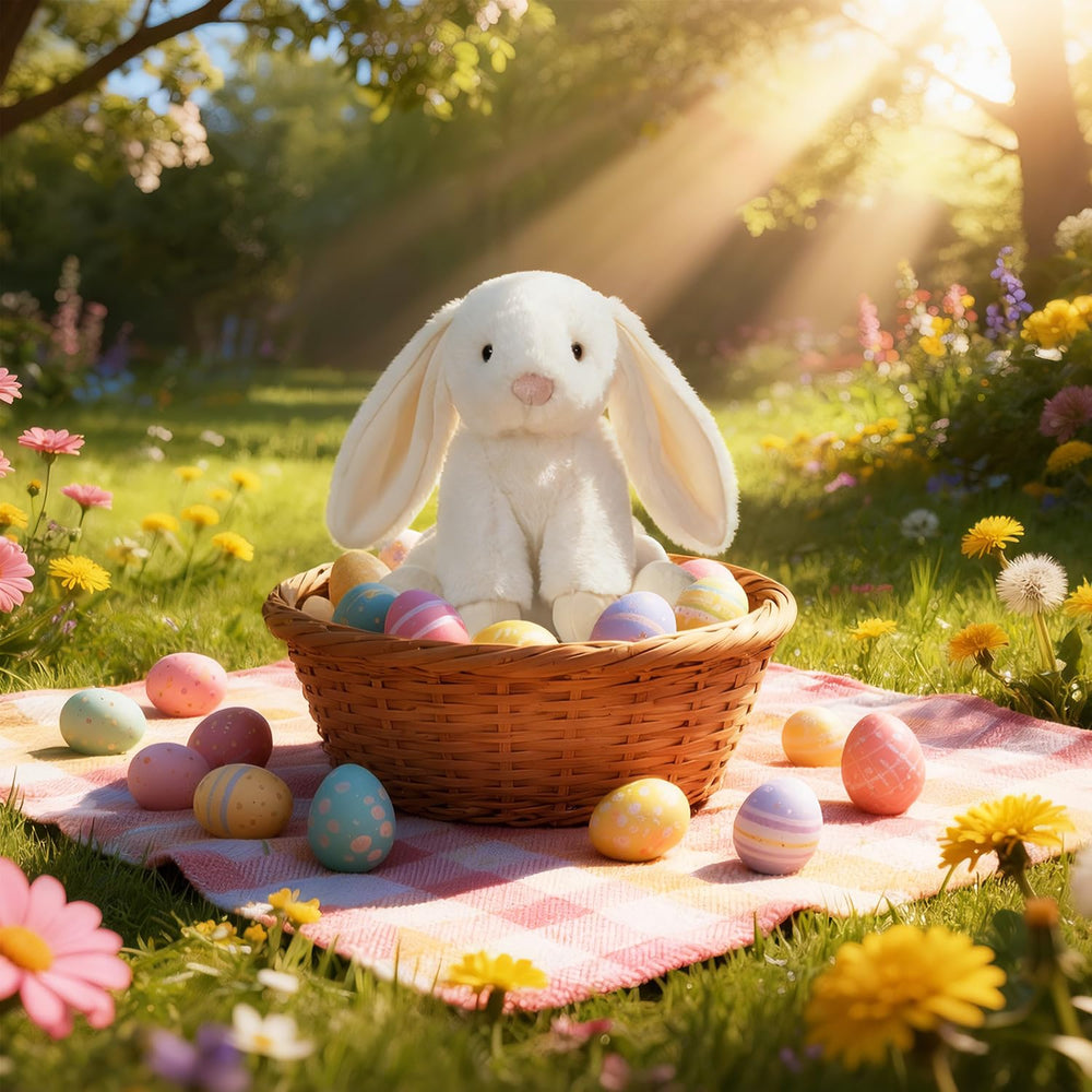 Apricot Lamb Cream Bunny ears close-up highlighting fluffy ears for gentle touch