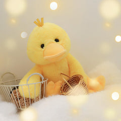 Apricot Lamb Duck Plush shown as a thoughtful birth gift, ready for gifting.
