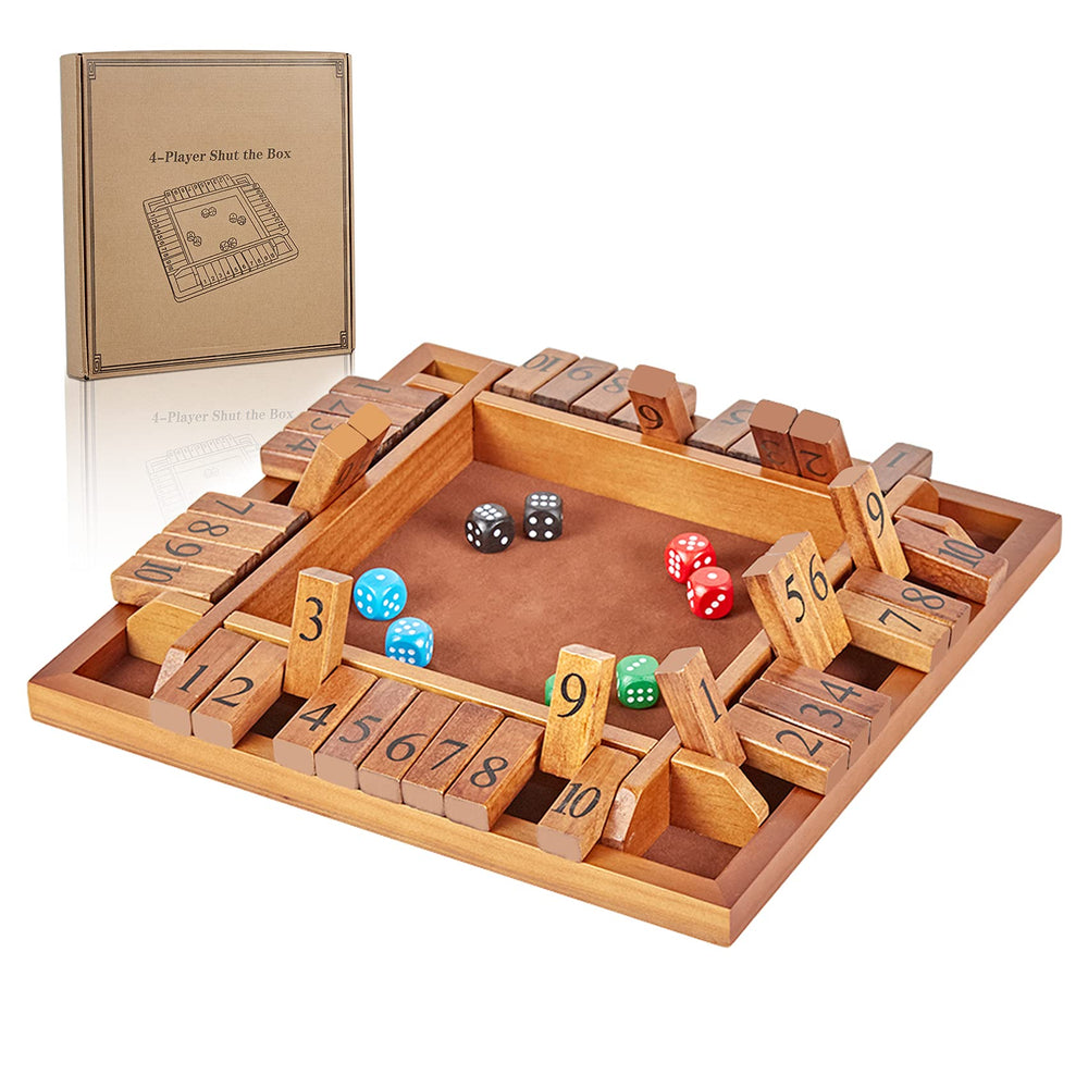 ApudArmis 4-Way Shut The Box board—engaging family game night for 2 to 4 players.