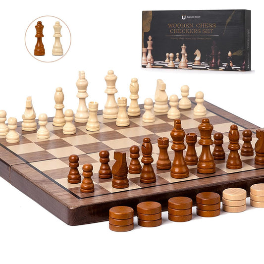 APYR AOMA chess board wooden folding for compact travel storage.