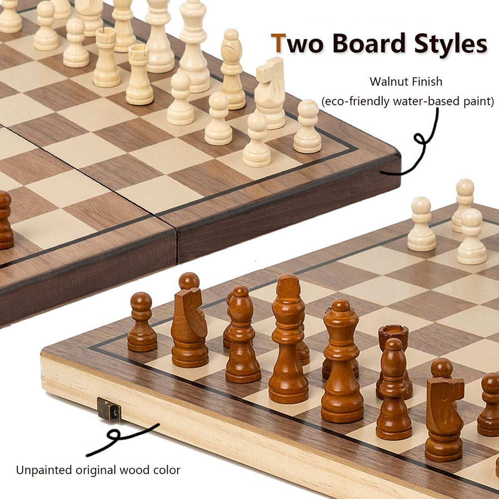 APYR AOMA magnetic chess pieces provide stable gameplay on folding board.
