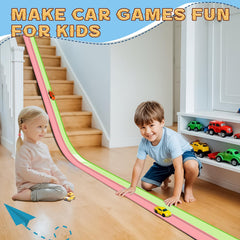 AQFR track with suction cups gripping a window for dynamic play.