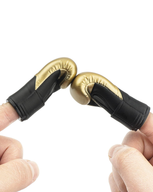 AQKILO Gold mini boxing glove finger puppet, front view, ideal for playful storytelling