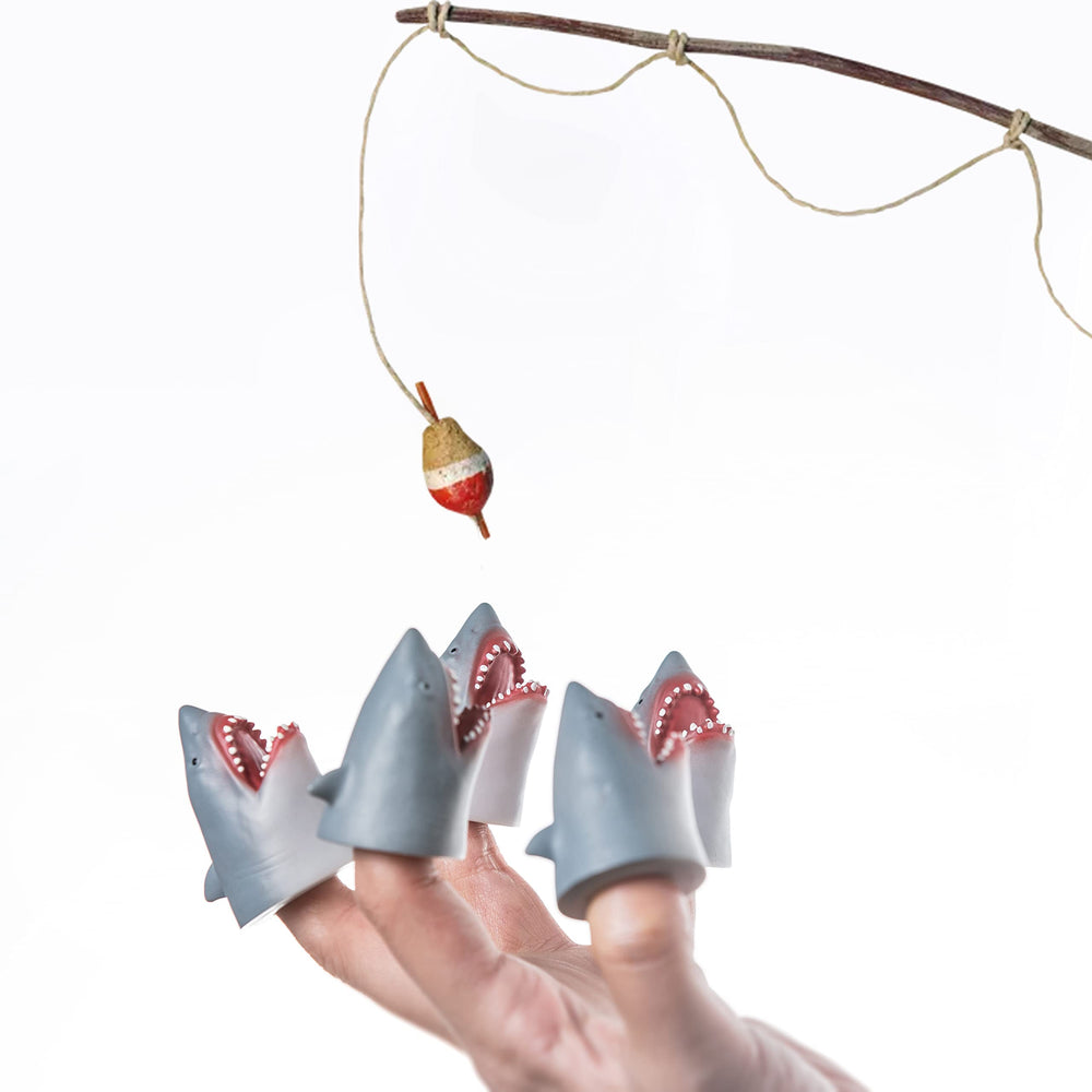 AQKILO Shark finger puppet pack showing five adorable puppets