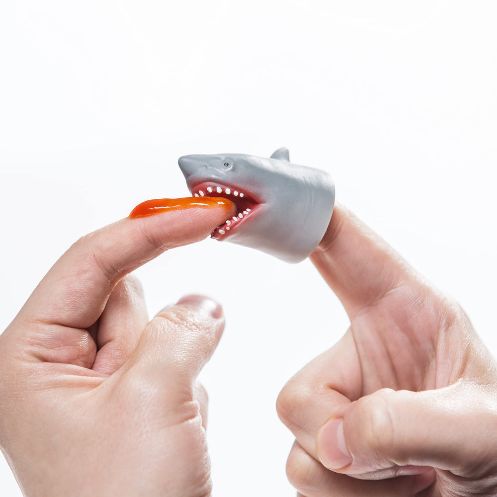 AQKILO Shark finger puppet used as a playful party gift