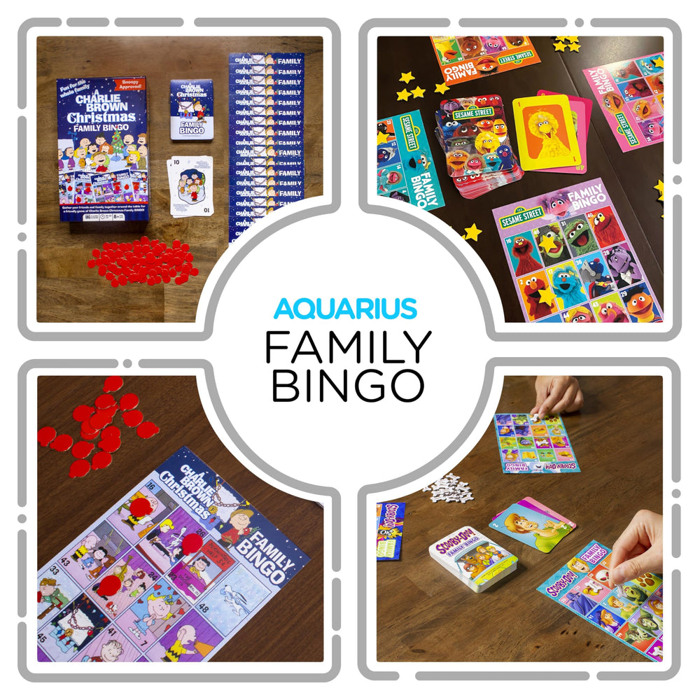 Aquarius Peanuts Charlie Brown Bingo artwork evokes nostalgic holiday vibes