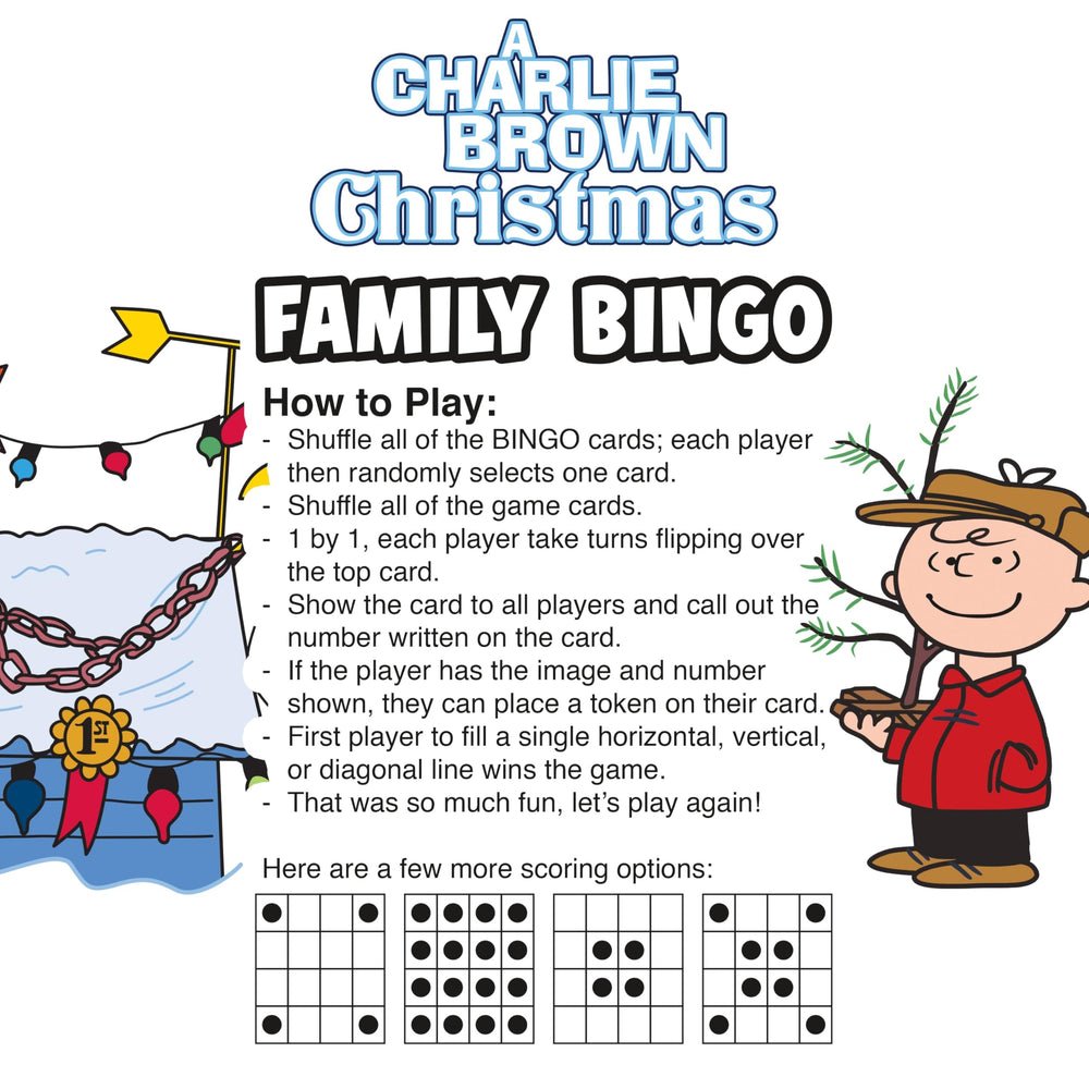 Aquarius Peanuts Charlie Brown Bingo packaging highlights festive design