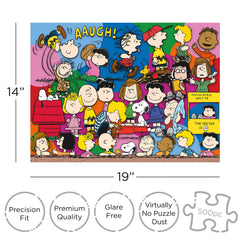 Aquarius Peanuts Gang Puzzle shows Peanuts characters in full color, ideal for family evenings.