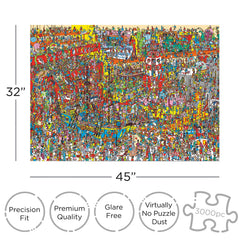 Aquarius Where’s Waldo 3000-piece puzzle pieces, precision-cut for a snug fit.