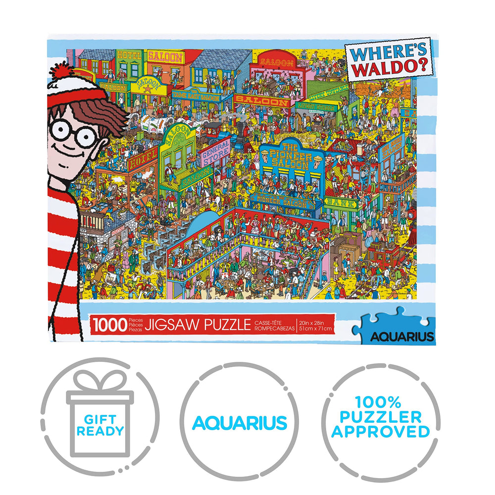 Aquarius finished Waldo Wild West puzzle montage ready to display
