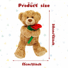 Aqushymallow Cow rose-bearing teddy on bed adds romantic decor.