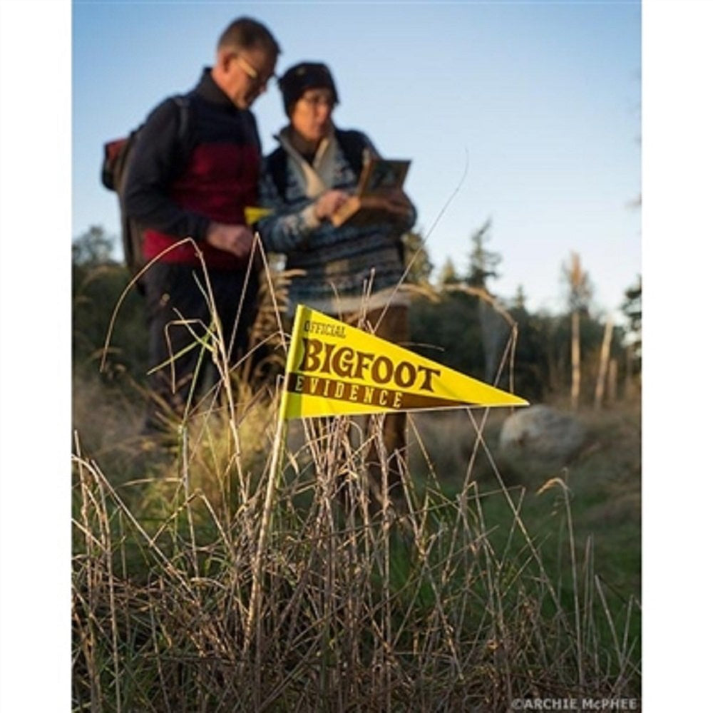 Archie McPhee Bigfoot kit stickers and flags highlight evidence for kid-friendly adventures.