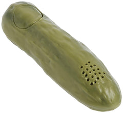 Archie McPhee Yodeling Pickle illustrated window box packaging.