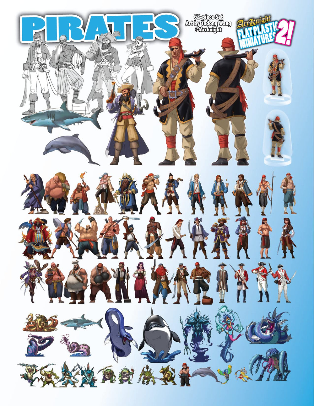 Arcknight pirates flat side view minis reveal detailed silhouettes for battle maps.